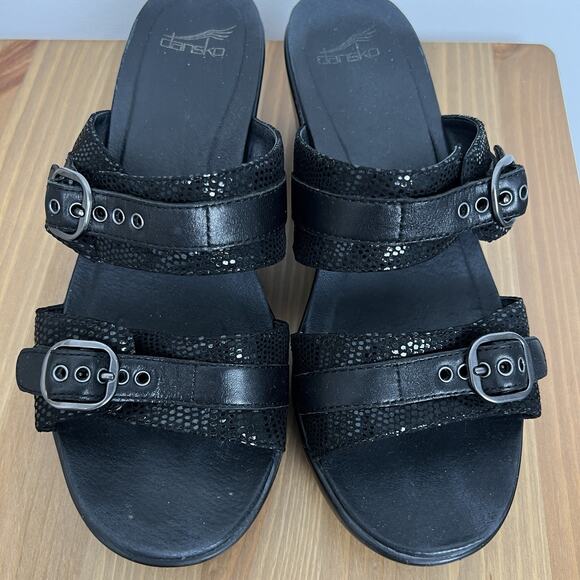 Dansko Jessie EU 40 US 9‎ Black Leather Strap Slip On Wedge Platform Sandal - Picture 2 of 6